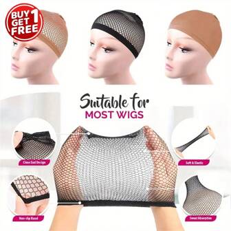 [Buy 1 Get 1 Free] 2pcs. Unisex Elastic Mesh Wig Cap: Comfortable Open End, Secure Fit For Long & Short Hair, Breathable Grid, Unscented For Normal & Relaxed-Textured Hair Bonnet Hair Bonnet Turban