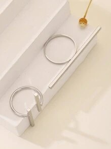 2pcs Fashionable Minimalist Geometric Line Decor Adjustable Open Ring, Suitable For Men And Women Daily Wear Jewelry Accessories - Silver - View 5