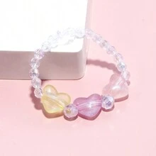 1入組女孩可愛花朵和心形吊墜鑲嵌手鍊,適用於節日、派對、生日禮物,隨機顏色 - 彩色 - 查看 15