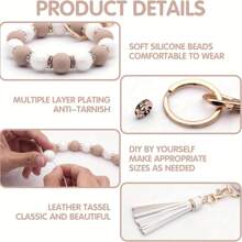 61pcs Brown Silicone Bead Keychain Making Kit With Tassel, Spacers And Keyring For Diy Bracelet Necklace Crafts - Brown - View 4