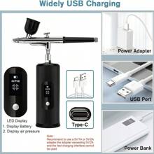 Dual-Action -Airbrush Kit, Rechargeable Auto Cordless Handheld Airbrush Gun With Air Compressor For Painting, Nails, Model, Cake, DIY Clothing, Makeup - Black - View 4