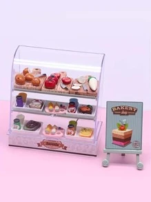 [隨機顏色]1個迷你蛋糕橱櫃,用於娃娃屋食物遊戲模型和甜蜜房場景裝飾,小型玩具展示櫃 - 白色 - 查看 4