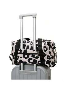 Túi vải thô họa tiết da báo thời trang, Túi đựng đồ du lịch di động dung tích lớn có dây đeo có thể điều chỉnh, Túi tập thể dục đơn giản thường ngày cho nữ & Túi du lịch cuối tuần cho kỳ nghỉ du lịch & thể thao Túi xách nữ Suffle - màu đen - Xem 3