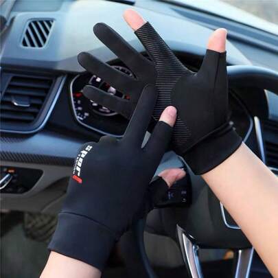 Summer Thin Breathable Ice Silk Silicone Non-Slip Half-Finger Gloves Men's Fitness Driving Cycling Bicycle Reduce Shock Elastic Sunscreen Gloves