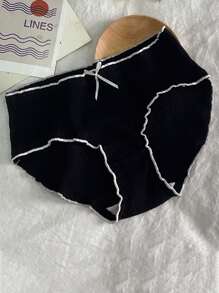 6pcs Women's Bow Ruffle Trim Briefs, Comfortable Breathable Underwear For Japanese School Girl Style