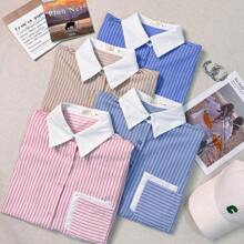 Women Blouses - 淺藍色 - 查看 3