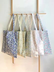 花卉紋織帆布手提包,耐磨,大容量,適用於健身、工作和學校 - 彩色 - 查看 2