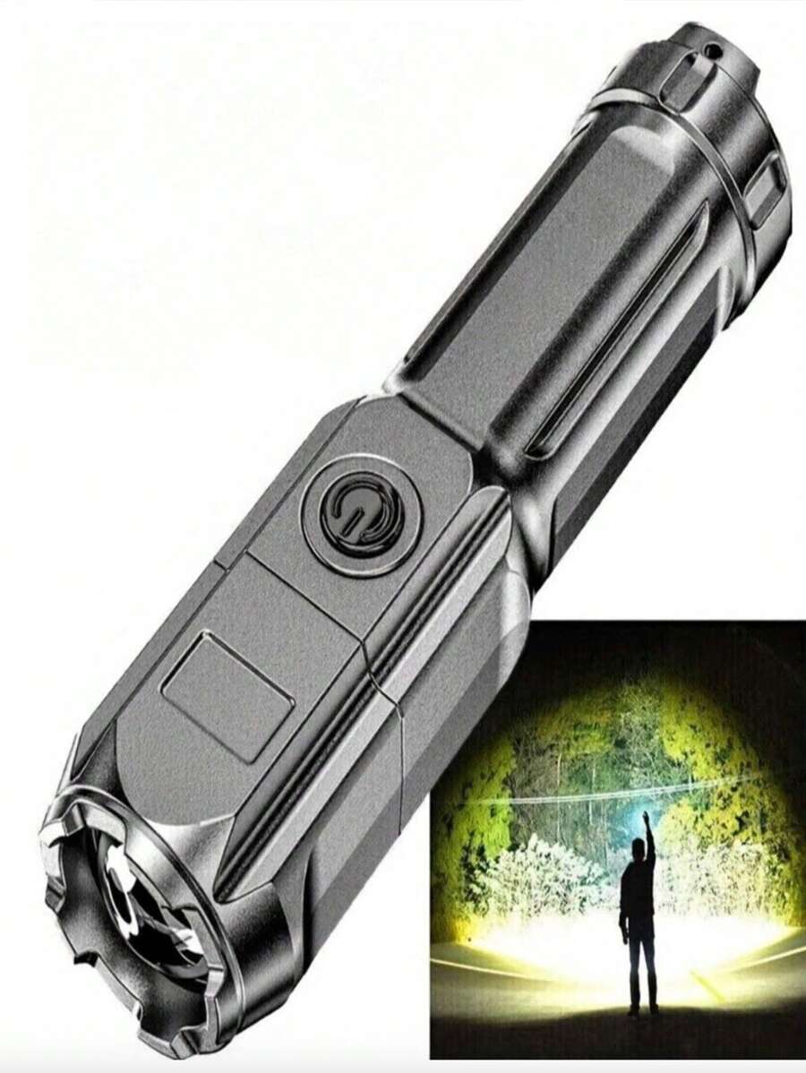 1 pieza Linterna LED súper brillante, linterna portátil con enfoque ajustable, linterna LED recargable de alta potencia, multifuncional, zoom telescópico, adecuada para uso en exteriores y en el hogar - 300mAh - Negro - Ver 1