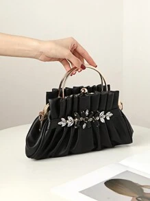 PU 折叠水钻装饰夹式手提包，女士包包，优雅、奢华