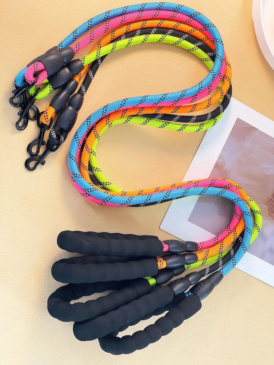 1pc Round Rope Pet Leash With Reflective Strip And Night Light Belt For Walking Dogs - Multicolor - View 1