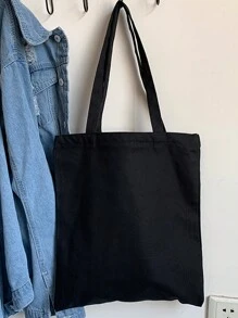 黑色购物袋休闲单肩手提袋，适合购物、学校使用的手提袋 - 黑色 - 查看 4