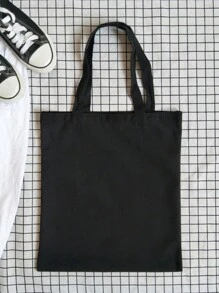 黑色购物袋休闲单肩手提袋，适合购物、学校使用的手提袋 - 黑色 - 查看 3