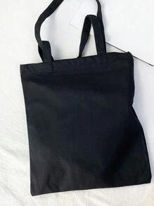 黑色购物袋休闲单肩手提袋，适合购物、学校使用的手提袋 - 黑色 - 查看 2