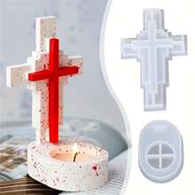 2pcs/Set Cross Candlestick Epoxy Mold DIY Candle Candlestick Silicone Casting Mold DIY Resin Cross Candlestick Silicone Mold For DIY Handmade Home Party Decoration