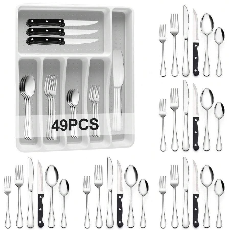 49 Pieces Silver Stainless Steel Flatware Set Best Selling 8 Set