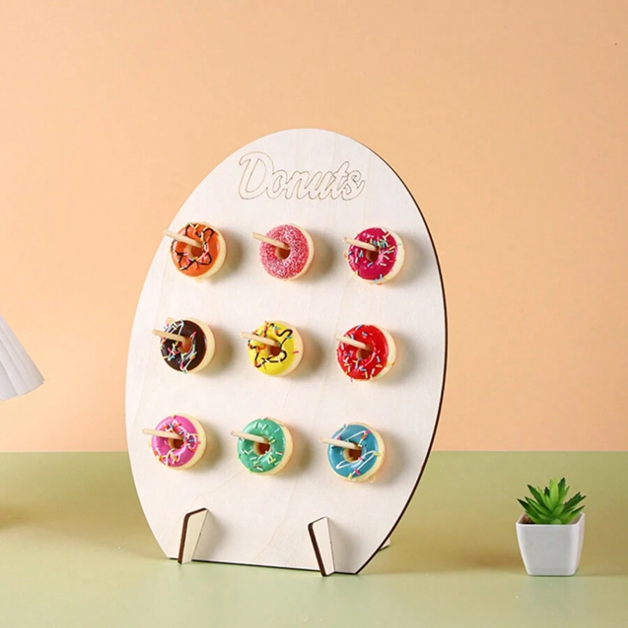 1pc Donut Wall Display Donut Rack Party Wooden Donut Rack Donut Party Donut Birthday Wedding Centerpieces - Yellow - View 1