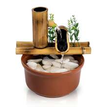Fonte Decorativa De Mesa Agua Cascata Feng Shui Bambu 19cm - 2 Quedas - Visão 4