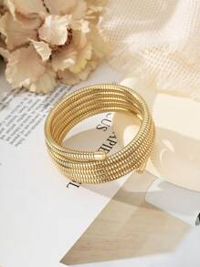 1 Stück Edelstahl Frühling Mehrschicht-Armband, elastischer runder Ringarmreif, einfache und modische Accessoires, geeignet für Frauen zum Tragen im Alltag, im Urlaub und auf Partys. - Gold - Übersicht 4