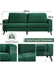 YODOLLA 2m Sofa Couch For Living Room Mid Century Modern Decor Furniture In Green - Green - View 6