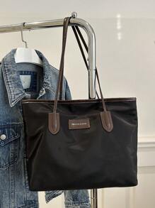 Nylon Solid Color Casual Large Capacity Simple Atmosphere College Street Tote Bag For Women - Black - View 11
