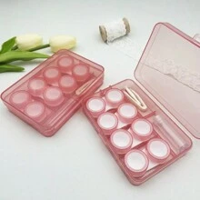 1 Pieza Juego Portátil De Estuches Para Lentes De Contacto Que Incluye 4 Pares De Cajas, Botella De Doble Cabezal, Pinzas Y Varilla De Inserción - Rosa - Ver 2