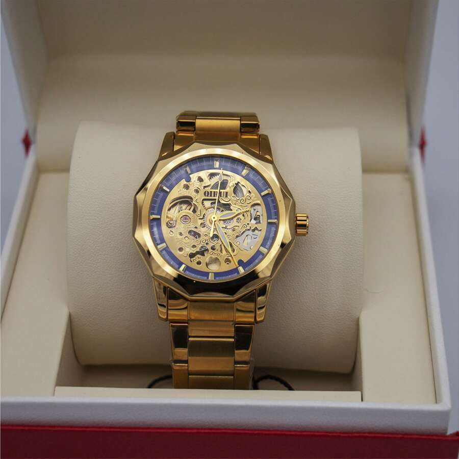 1 Miếng Nam Tự động hoàn toàn Đồng hồ cơ Với Xu hướng: Cắt giảm Quay số & Thép không gỉ Dây đeo , Đúng mốt Làm Việc  Sang trọng Qủa tặng - Vàng - Xem 1