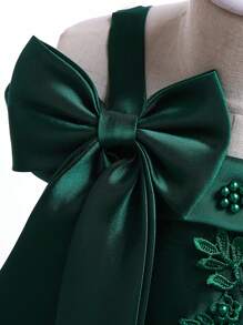 Váy lưới nơ hoa không tay thanh lịch cho bé gái, thích hợp cho tiệc sinh nhật, không bao gồm băng đô - Màu xanh lá cây đậm - Xem 8