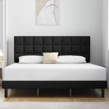 Laurissa Gray Platform Bed With Fabric Upholstered Headboard & No Box Spring Needed - 黑色 - 查看 2