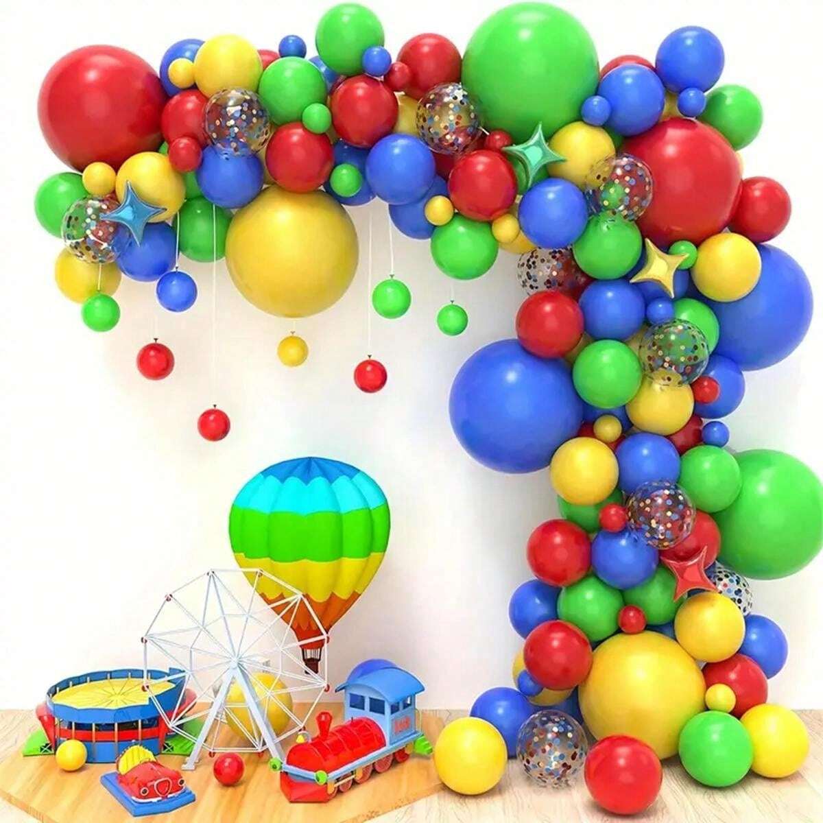 129Pcs Red, Yellow, Blue, Green Assorted Color Carnival Circus Theme