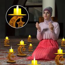 1入組木製星月形慶祝節日裝飾,diy手工製作新月形城堡蠟燭台 - 黃色 - 查看 6