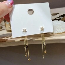1 对精致优雅星星月亮流行长流苏耳环耳线吊坠女 - 金黃色 - 查看 4