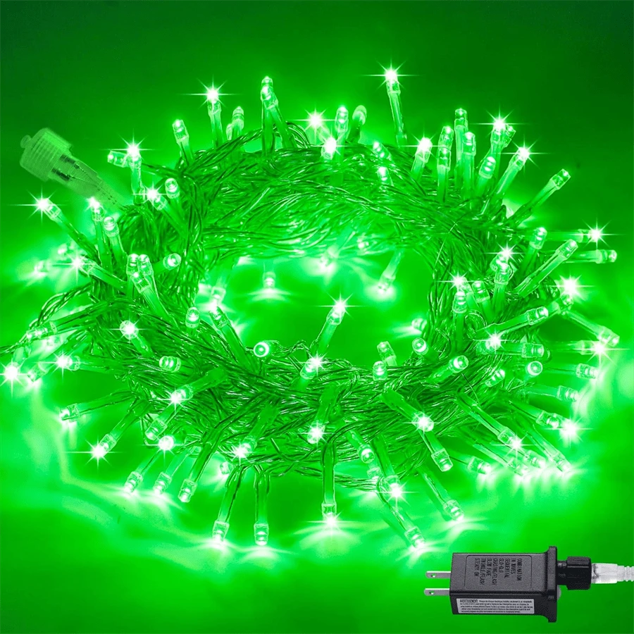 JMEXSUSS Connectable 100 LED Green Lights For St Patricks Day Decorations, 8 Modes St Patricks Day Lights Plug-In, 33ft Clear Wire Green Christmas String Lights Indoor Outdoor Waterproof For Xmas - Green - View 1