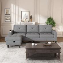 SeekFancy Convertible Sectional Sofa Couch, Convertible L Shaped Couch With Reversible Chaise, Sectional Couch For Small Space Apartment, 3 Seat - 灰色 - 查看 1