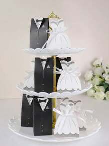 100pcs Wedding Dress & Tailcoat Theme Candy Box With Ribbon, Popular For Bridal Shower, Wedding Reception,Christmas - Black and White - View 8