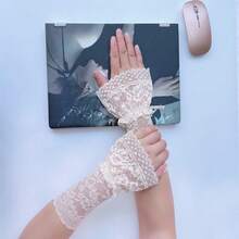 女性蕾絲彈性袖子加長器,鬆緊袖口可拆卸手腕袖套,適用於毛線衣和連帽衫 - 彩色 - 查看 7