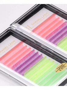 Mixed Color Rainbow UV Neon Lash Extensions 0.07 D Curl 12mm Must Under UV Light Can Glow In The Dark Neon Pink Purple Yellow Green Purple Fluorescent Colored Individual Eyelash Extension Trays For Party ,St Patricks Day