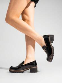 Women's Loafers Shoes Slip-On Chunky Platform Comfortable Dressy Business Casual Fashionable Flatform Loafers - ĐEN-PAT - Xem 7