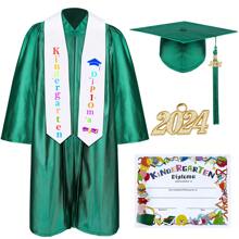 Kindergarten Graduation Gown  Cap Tassel Set 2024 With Charms Graduation Sash For Kid Preschool Kindergarten - Army Green - View 1