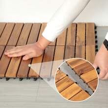 SUNSITT Wood Interlocking Flooring Tiles, Straight Pattern Patio Deck Tiles, 11.8 X 11.8 Inch (Pack Of 10), Solid Wood Acacia Deck Tiles For Garden Indoor Outdoor - 6 板條直型圖案 - 查看 7