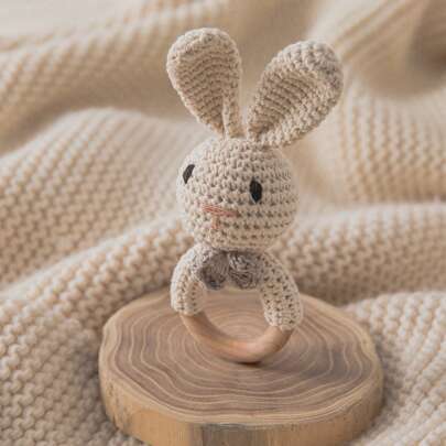 1pc Crochet Bunny Rattle For Baby, Handmade Nordic Ins Style Teething Toy, Suitable For Soothing Baby Toys