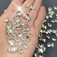 50 件白色混合形状美甲装饰：透明锥形水钻、错位心形、蝴蝶、白色水钻 DIY 指甲饰物指甲宝石美甲用品指甲 - 彩色 - 查看 5