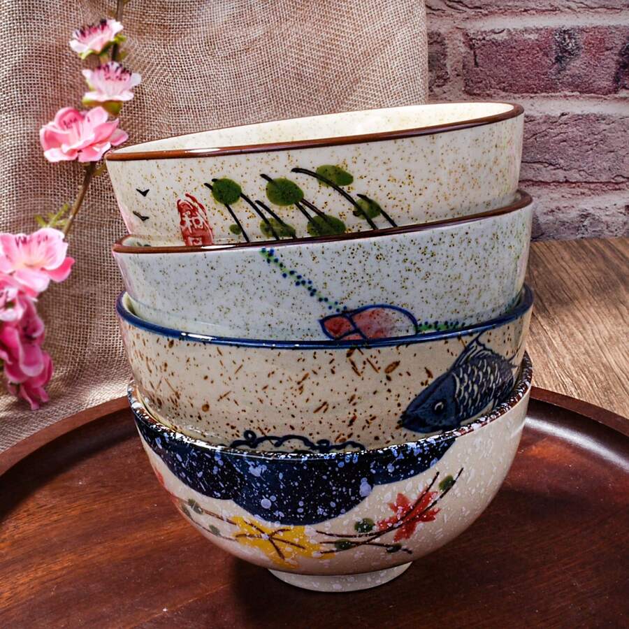 4 Pieces Japanese Rice Bowls,10.14 Oz Small Asian Rice Bowls - 4 Different Colors - View 1