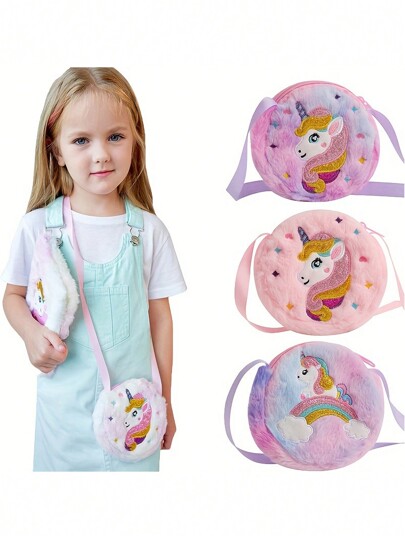 1pc Stylish & Cute Unicorn Pattern Plush Shoulder Bag For Girls, With Shoulder & Crossbody Straps, Suitable For Daily Use