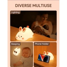 Toque Recarregável Lâmpada De Silicone Para Coelho Coelhinho Noturna RGB Dimerizável Quartos De Dormir Presentes - Branco - Visão 5