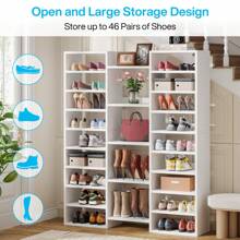 Tribesigns 14-Tier Shoe Rack, Freestanding Tall Shoe Shelf, White Wooden Shoe Storage Cabinet With 22 Open Cubbies, 46 Pairs Wide Entryway Shoe Organizer For Entryway, Living Room, Decor Home Furniture, White - trắng - Xem 4