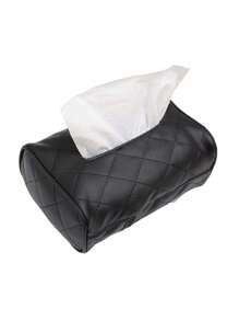 1個多色壓花鑽石圖案車用紙巾盒創意掛式pu皮紙巾架多功能車內裝飾 - 黑色 - 查看 3