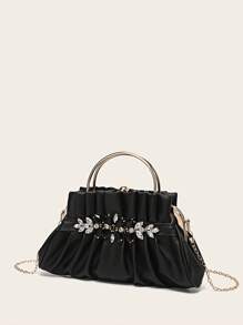 PU 折叠水钻装饰夹式手提包，女士包包，优雅、奢华