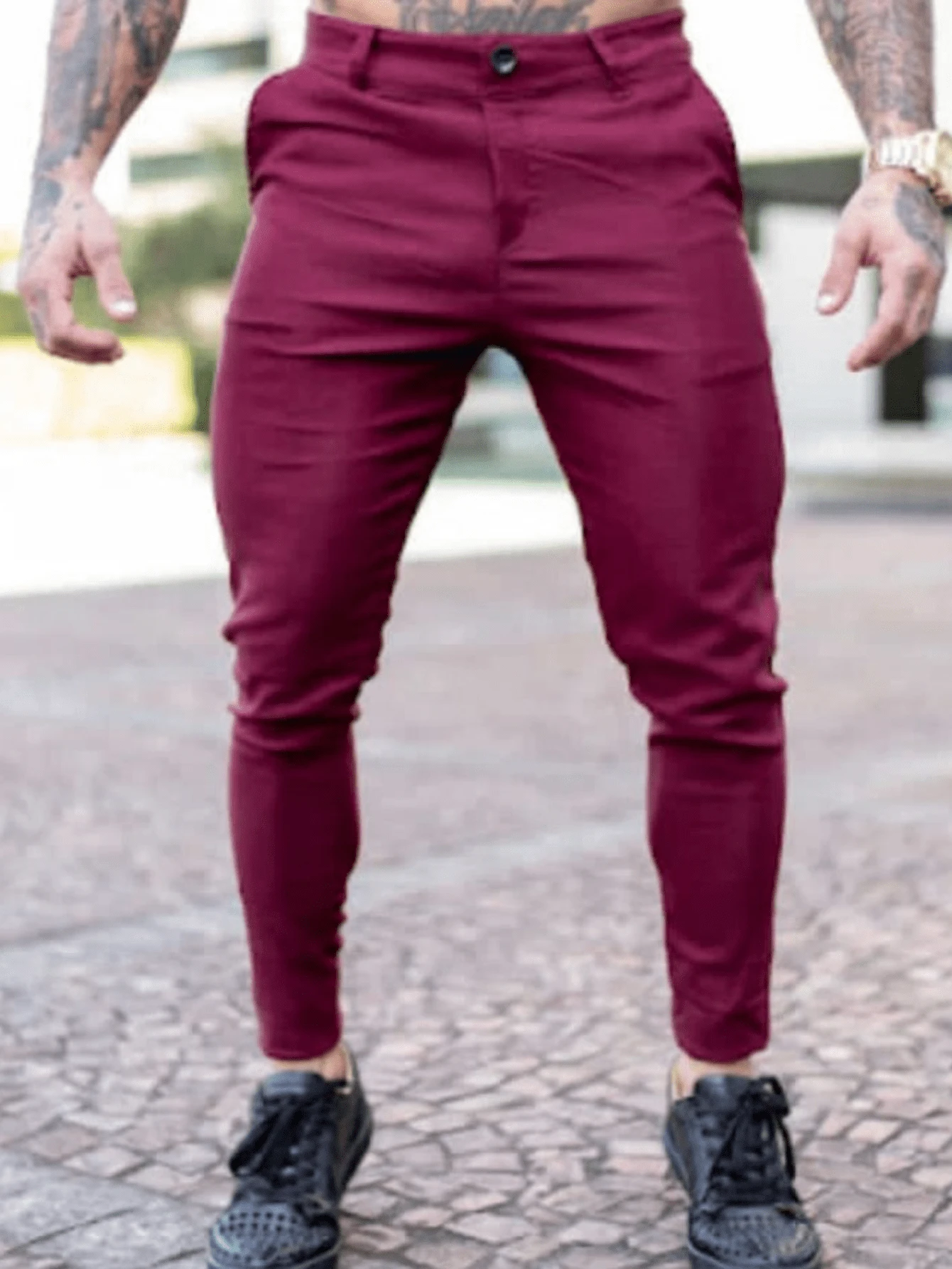 Men Pants - 紅木色 - 查看 1