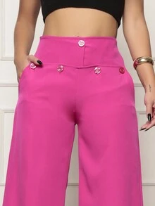 Women Pants - 玫紅色 - 查看 2