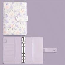 1pc Ditsy Floral Pattern Pu Leather 6-Ring Binder Cash Organizer (Single Shell) - Baby Blue - View 1